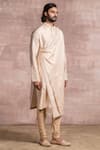 Tarun Tahiliani_Gold Kurta- Spun Silk Embroidered Floral Draped Set _Online_at_Aza_Fashions