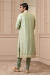 Shop_Tarun Tahiliani_Green Kurta Spun Silk Embroidered Aari Floral Set _at_Aza_Fashions