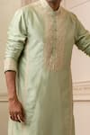 Tarun Tahiliani_Green Kurta Spun Silk Embroidered Aari Floral Set _Online_at_Aza_Fashions