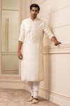 Buy_Tarun Tahiliani_White Kurta Spun Silk Embroidered Aari Floral Set _at_Aza_Fashions