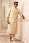 Buy_Tarun Tahiliani_Gold Kurta Viscose Slub Embroidered Aari Floral Set _at_Aza_Fashions