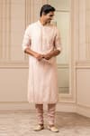 Tarun Tahiliani_Pink Kurta Viscose Slub Embroidered Aari Floral Set _Online_at_Aza_Fashions