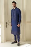 Buy_Tarun Tahiliani_Blue Kurta Georgette Embroidered Aari Floral Set _at_Aza_Fashions