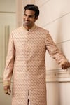 Tarun Tahiliani_Peach Sherwani Silk Dupion Printed Aari Set _Online_at_Aza_Fashions