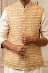 Tarun Tahiliani_Gold Silk Dupion Printed Aari Bundi _Online_at_Aza_Fashions