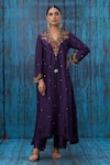 Buy_Label Niti Bothra_Purple Silk Floral V Neck Embroidered Kurta And Palazzo Set _at_Aza_Fashions