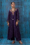 Shop_Label Niti Bothra_Purple Silk Floral V Neck Embroidered Kurta And Palazzo Set _at_Aza_Fashions