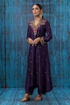 Label Niti Bothra_Purple Silk Floral V Neck Embroidered Kurta And Palazzo Set _Online_at_Aza_Fashions