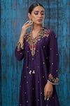 Buy_Label Niti Bothra_Purple Silk Floral V Neck Embroidered Kurta And Palazzo Set _Online_at_Aza_Fashions