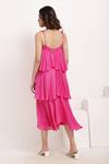 Shop_Ranng Label_Pink Viscose Chiffon Square Neck Asymmetric Tiered Ruffle Dress _at_Aza_Fashions