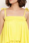 Shop_Ranng Label_Yellow Viscose Chiffon Square Neck Asymmetric Tiered Ruffle Dress _Online_at_Aza_Fashions