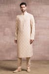 Buy_Tarun Tahiliani_Beige Kurta- Georgette Embroidered Floral Chikankari Set _at_Aza_Fashions