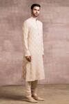 Tarun Tahiliani_Beige Kurta- Georgette Embroidered Floral Chikankari Set _Online_at_Aza_Fashions