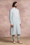 Tarun Tahiliani_Blue Churidar- Poplin Lycra, Kurta- Georgette Floral Chikankari Set_Online_at_Aza_Fashions