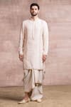 Buy_Tarun Tahiliani_White Kurta- Chanderi Embroidered Chikankari And Jacquard Dhoti Set _at_Aza_Fashions