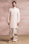 Buy_Tarun Tahiliani_White Chanderi Chikankari Kurta And Jacquard Dhoti Set_at_Aza_Fashions