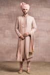 Buy_Tarun Tahiliani_Peach Sherwani- Georgette Embroidered Chikankari Set _at_Aza_Fashions