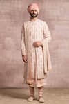 Buy_Tarun Tahiliani_Peach Sherwani And Kurta- Georgette Embroidered Chikankari Set _at_Aza_Fashions