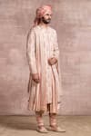 Tarun Tahiliani_Peach Sherwani And Kurta- Georgette Embroidered Chikankari Set _Online_at_Aza_Fashions