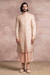 Buy_Tarun Tahiliani_Beige Sherwani- Tissue Georgette Embroidered Chikankari Set _at_Aza_Fashions