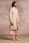 Tarun Tahiliani_Beige Sherwani- Tissue Georgette Embroidered Chikankari Set _Online_at_Aza_Fashions