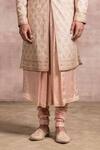 Shop_Tarun Tahiliani_Beige Sherwani- Tissue Georgette Embroidered Chikankari Set _Online_at_Aza_Fashions