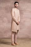 Tarun Tahiliani_Pink Sherwani And Kurta Georgette Churidar Poplin Lycra Embroidered Set _Online_at_Aza_Fashions