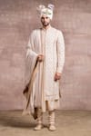 Buy_Tarun Tahiliani_White Sherwani And Kurta Georgette Churidar Poplin Lycra Embroidered Set _at_Aza_Fashions