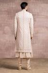 Shop_Tarun Tahiliani_White Sherwani And Kurta Georgette Churidar Poplin Lycra Embroidered Set _at_Aza_Fashions