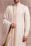 Buy_Tarun Tahiliani_White Sherwani And Kurta Georgette Churidar Poplin Lycra Embroidered Set _Online_at_Aza_Fashions