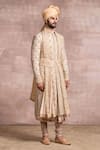 Tarun Tahiliani_Gold Sherwani Brocade Kurta Chanderi Brocade Churidar Poplin Set _Online_at_Aza_Fashions