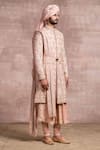 Tarun Tahiliani_Pink Sherwani Katan  Kurta Jacquard Churidar Poplin Lycra Set _Online_at_Aza_Fashions