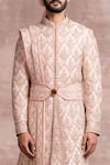 Buy_Tarun Tahiliani_Pink Sherwani Katan  Kurta Jacquard Churidar Poplin Lycra Set _Online_at_Aza_Fashions