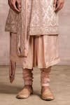 Shop_Tarun Tahiliani_Pink Sherwani Katan  Kurta Jacquard Churidar Poplin Lycra Set _Online_at_Aza_Fashions