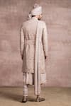 Shop_Tarun Tahiliani_Grey Sherwani Katan  Kurta Jacquard Churidar Poplin Resham Set _at_Aza_Fashions