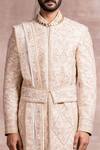 Buy_Tarun Tahiliani_White Sherwani Katan  Kurta Jacquard Churidar Poplin Lycra Set _Online_at_Aza_Fashions