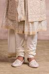 Shop_Tarun Tahiliani_White Sherwani Katan  Kurta Jacquard Churidar Poplin Lycra Set _Online_at_Aza_Fashions