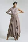 Buy_Merge Design_Grey Georgette Blend Embroidered Cut Beads And Mirrors Floor Length Draped Gown _Online_at_Aza_Fashions