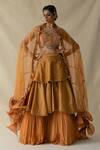 Buy_Merge Design_Orange Embroidered Pearls And Mirrors One Layered Lehenga Set With Ruffle Dupatta _at_Aza_Fashions