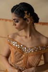 Merge Design_Orange Embroidered Pearls And Mirrors One Layered Lehenga Set With Ruffle Dupatta _at_Aza_Fashions