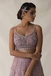 Shop Merge Design Pink Mirror, Sequin, Thread Leaf Neck Embroidered Ruffle Lehenga Set With Shrug Online at Aza Fashions Shop_Merge Design_Pink Mirror, Sequin, Thread Leaf Neck Embroidered Ruffle Lehenga Set With Shrug_Online_at_Aza_Fashions