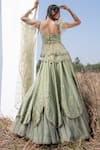 Shop_Merge Design_Green Embroidered Sequins Scoop Neck Peplum Lehenga Set _at_Aza_Fashions