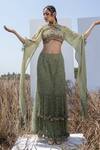 Buy Merge Design Green Pearls And Sequins Bustier Embroidered Tiered Lehenga Set With Shrug at Aza Fashions Buy_Merge Design_Green Pearls And Sequins Bustier Embroidered Tiered Lehenga Set With Shrug _at_Aza_Fashions