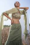 Merge Design Green Pearls And Sequins Bustier Embroidered Tiered Lehenga Set With Shrug Online at Aza Fashions Merge Design_Green Pearls And Sequins Bustier Embroidered Tiered Lehenga Set With Shrug _Online_at_Aza_Fashions