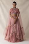 Buy Merge Design Pink Pearls And Diamonds Round Scalloped Overlay Lehenga Set With Shrug at Aza Fashions Buy_Merge Design_Pink Pearls And Diamonds Round Scalloped Overlay Lehenga Set With Shrug _at_Aza_Fashions