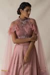 Shop Merge Design Pink Pearls And Diamonds Round Scalloped Overlay Lehenga Set With Shrug Online at Aza Fashions Shop_Merge Design_Pink Pearls And Diamonds Round Scalloped Overlay Lehenga Set With Shrug _Online_at_Aza_Fashions