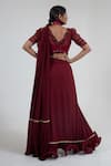 Shop Merge Design Maroon Sequin, Thread And Beads V Neck Pre-draped Saree With Embroidered Blouse at Aza Fashions Shop_Merge Design_Maroon Sequin, Thread And Beads V Neck Pre-draped Saree With Embroidered Blouse _at_Aza_Fashions