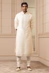 Buy_Tarun Tahiliani_White Kurta Raw Silk Embroidered Mirror Work Set _at_Aza_Fashions