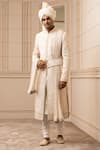 Buy_Tarun Tahiliani_White Sherwani Raw Silk Embroidered Aari Set _at_Aza_Fashions