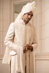 Tarun Tahiliani_White Sherwani Raw Silk Embroidered Aari Set _Online_at_Aza_Fashions